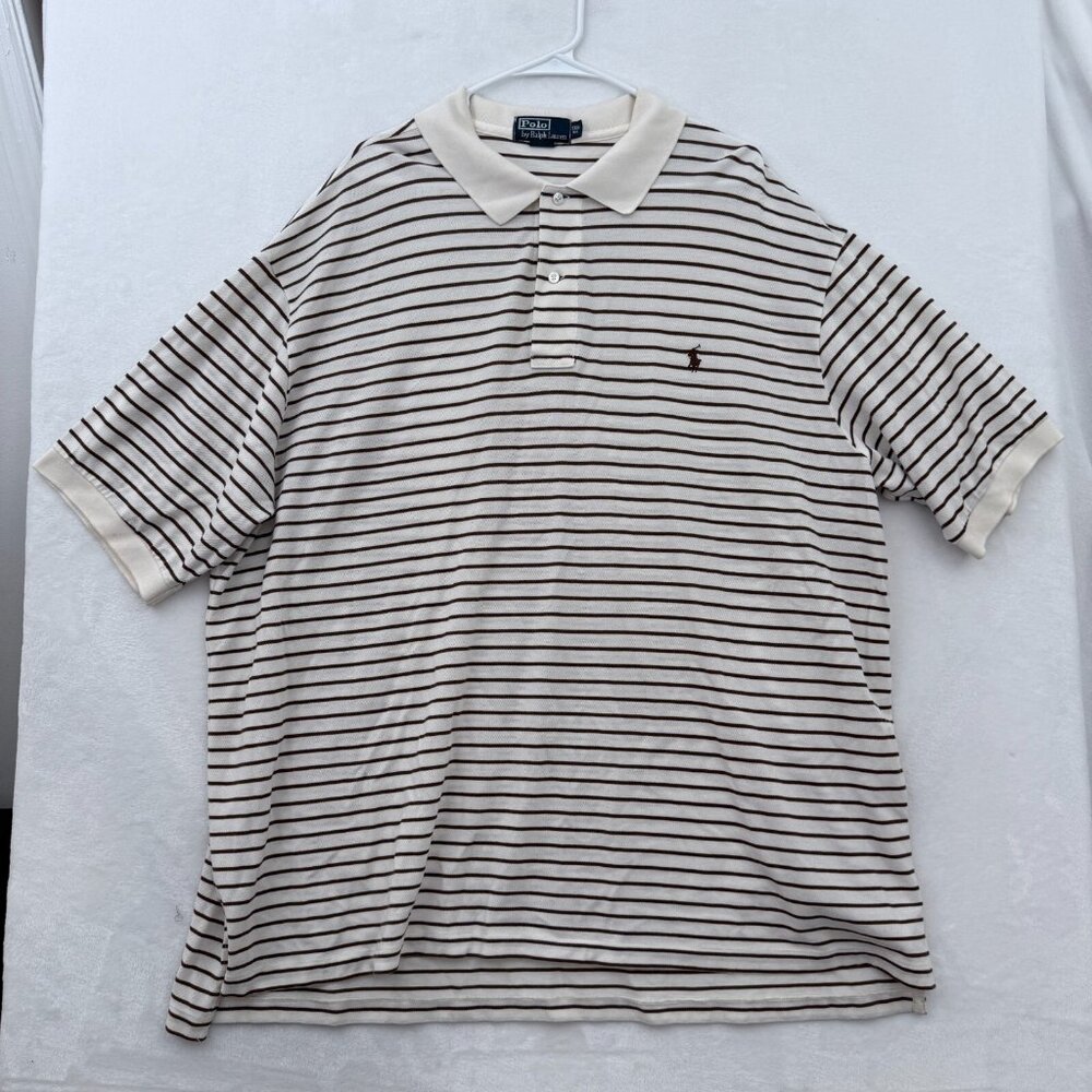 Polo Ralph Lauren Polo Shirt Mens 3XB Big Cream Stripe Preppy Casual